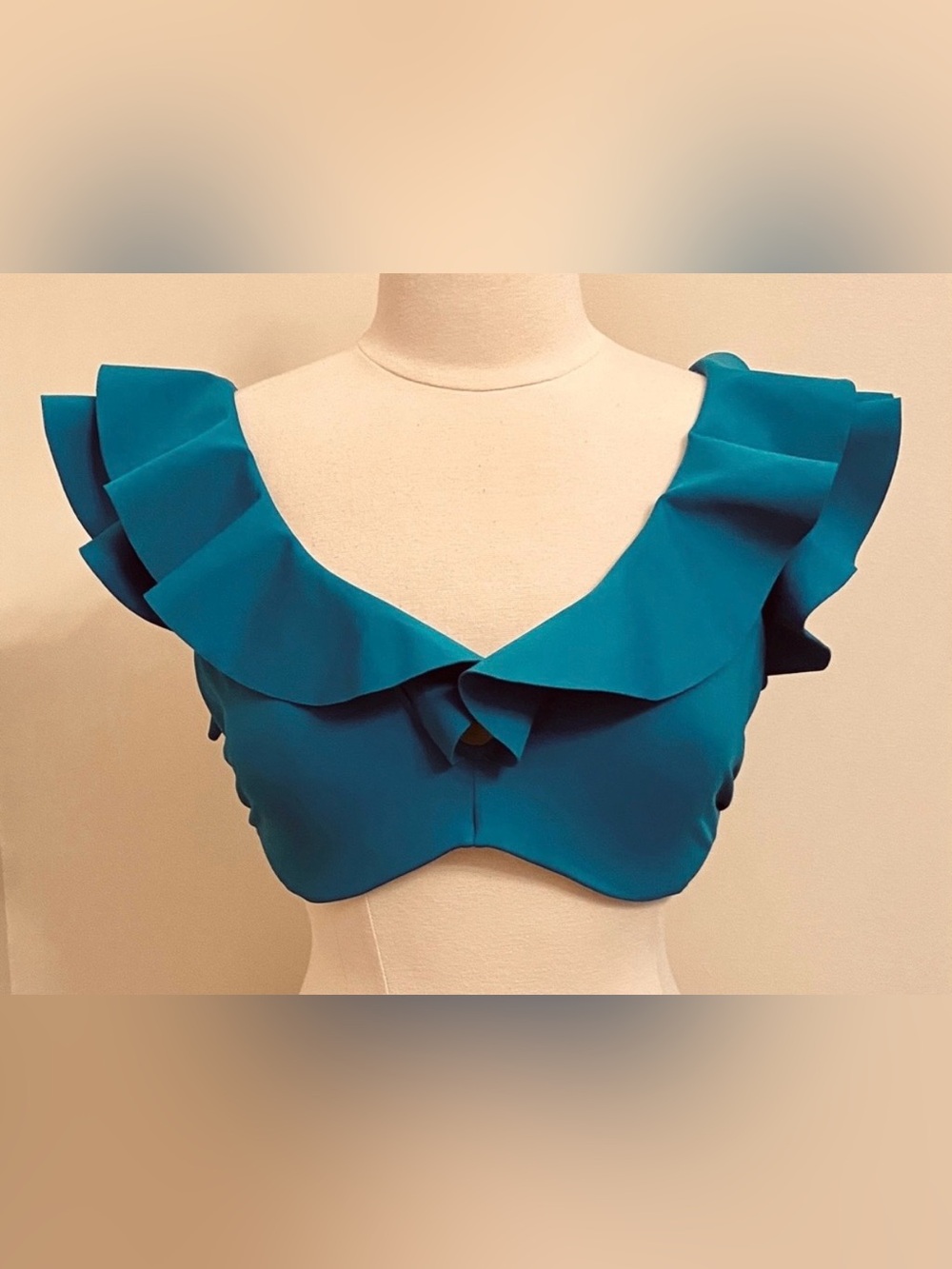 Shade & Shore Teal Green Turquoise 38DD Boho Coastal Cowgirl Ruffled Bikini Top